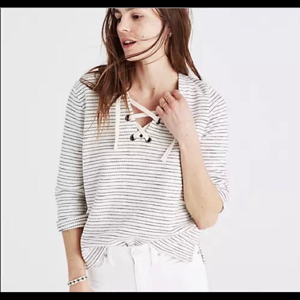 MadeWell Striped Lace Up Top Women Size M